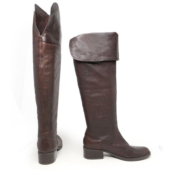 Jessica Simpson 'Cobra' Brown Leather Over Knee Boots Fold-Down Cuff Classic - Picture 6 of 15
